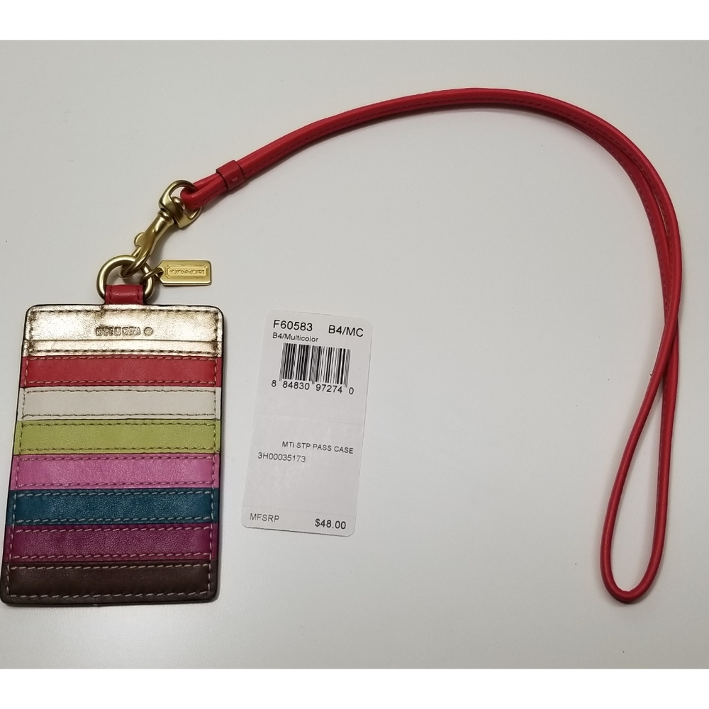 (SOLD!)BNWT Coach leather lanyard ID case